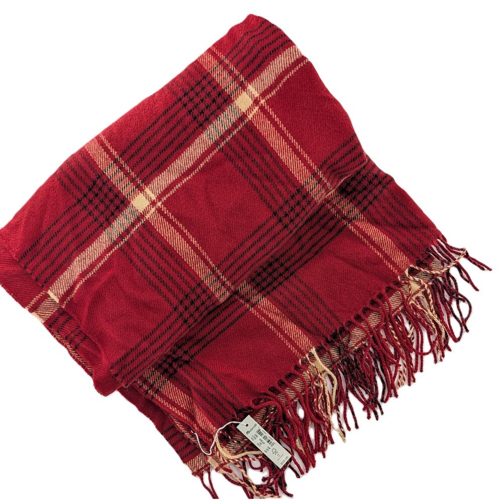 Madewell Red Tartan Plaid Cape Scarf Shawl Ruana - Picture 11 of 12